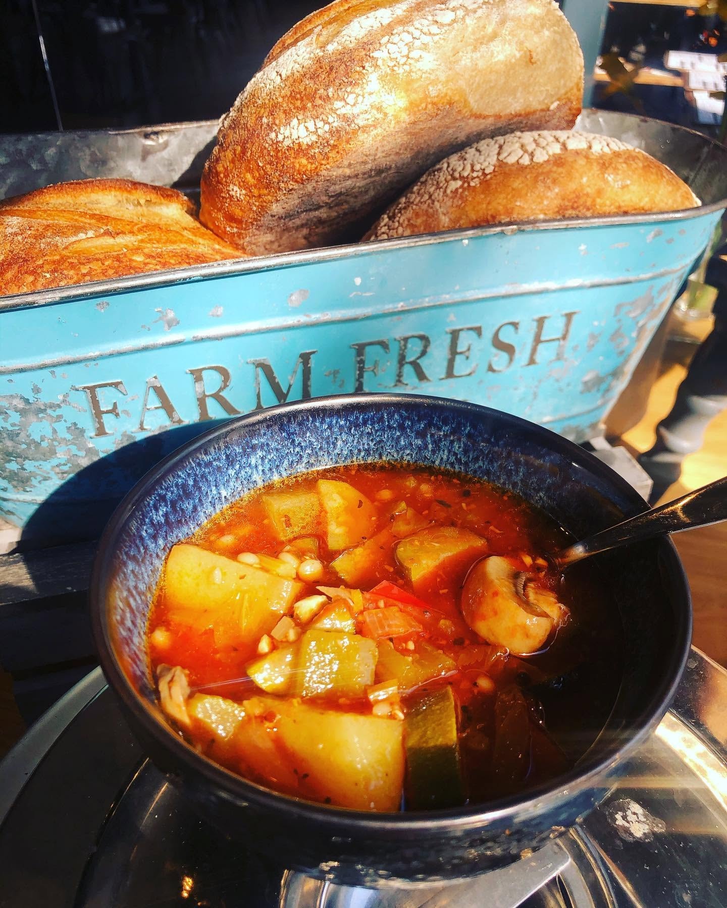 Farm-fresh bread and vegetable stew